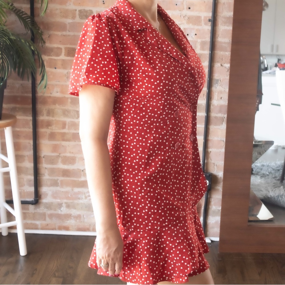 Find love. Red mini dress with heart prints